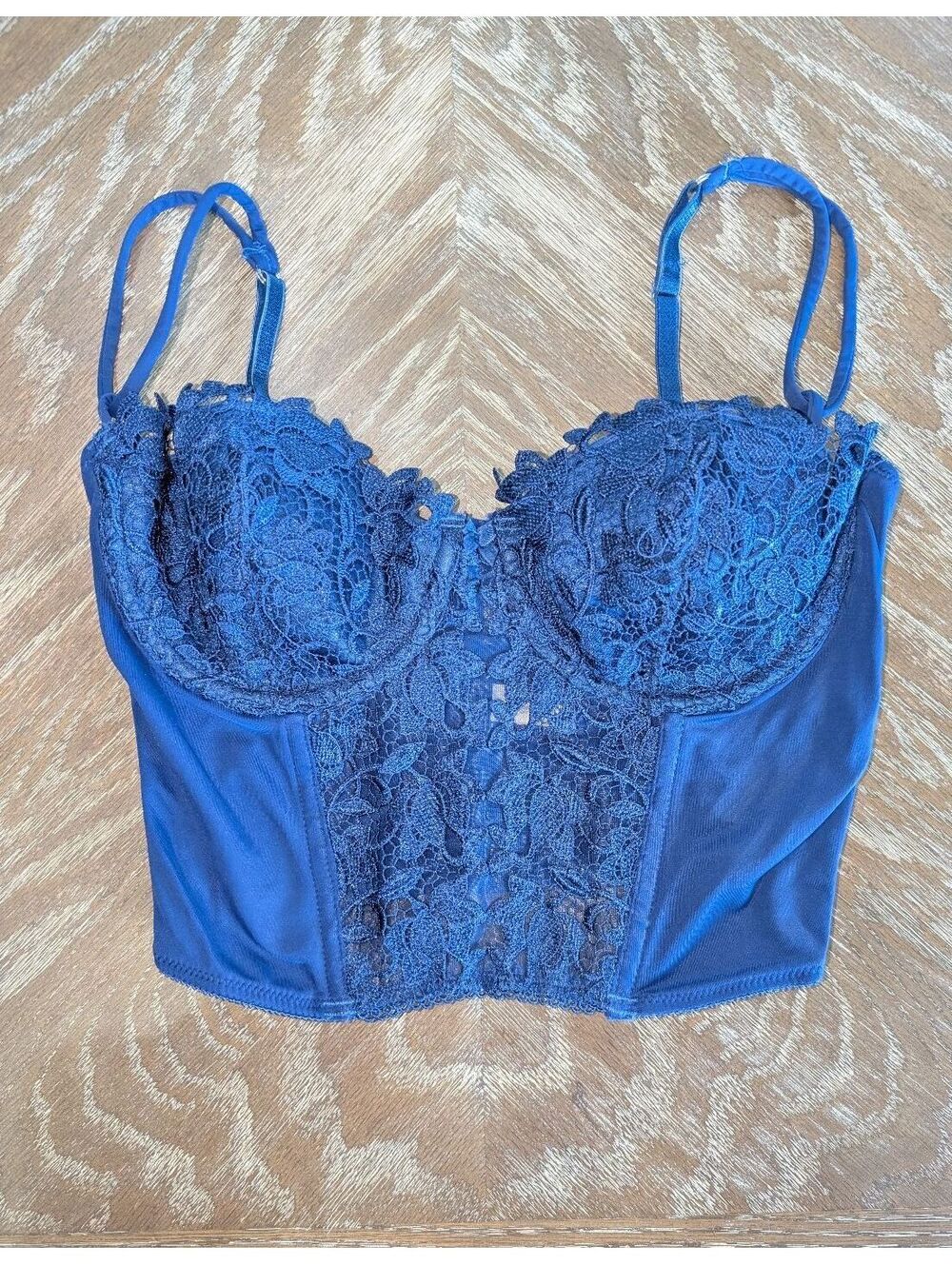 Vintage Victoria's Secret 1999 Lace Corset Bustier Navy Blue 36C Flawless Y2K